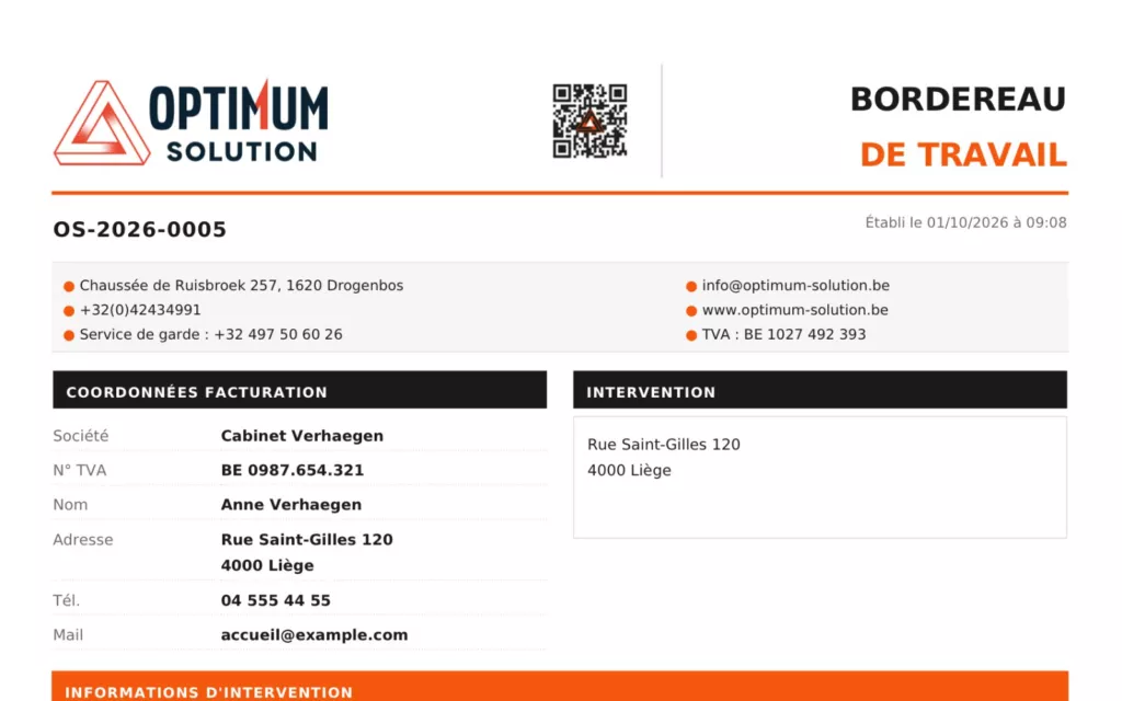 PDF du bordereau généré automatiquement, numéroté OS-2026-0005
