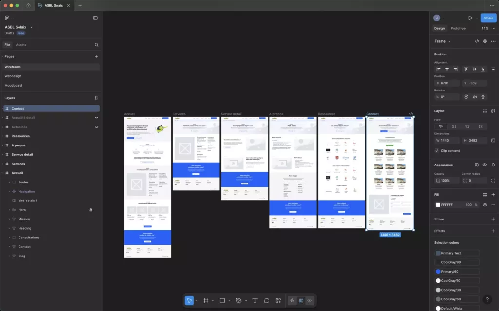 Solaix page wireframes in Figma
